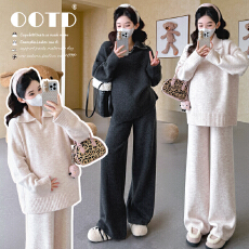 批发实拍秋冬新品~孕妇<b class='q'>秋</b>冬加厚翻领v领钉珠套头毛衣阔腿<b class='q'>裤</b><b class='q'>休闲</b>套<b class='q'>装</b>