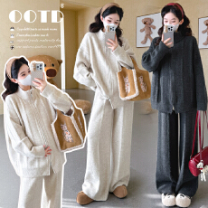 实拍孕妇秋冬新品拉链立领拉链毛衣休闲阔腿裤宽松软糯亲肤套装