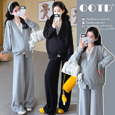 批发实拍新款2026春季新孕妇假两件开扣针织毛衣慵懒气质时尚宽松套装