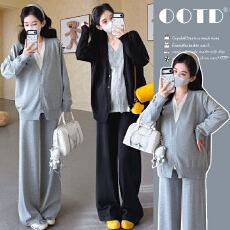 批发实拍新款2026春季新孕妇假两件开扣针织毛衣慵懒气质时尚宽松套装