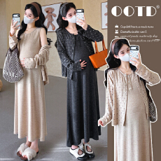 批发实拍新款2026春季新孕妇大码吊带背心裙＋碎花开衫两件套复古韩版