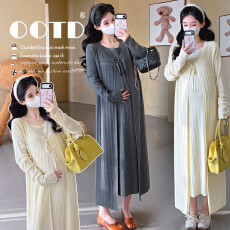 批发实拍2026<b class='q'>春</b>季新款假两件圆领针织设计感系带坑条减龄遮肚连衣裙