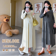 批发实拍2026<b class='q'>春</b>季新款假两件圆领针织设计感系带坑条减龄遮肚连衣裙