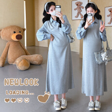 批发实拍2026春季新款孕妇大码假两件拼接条纹衬衣弹力刺绣针织连衣裙