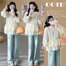 批发实拍2026春夏新款波点蕾丝拼接甜美衬衣长袖娃娃领设计感<b class='q'>百搭</b>上衣