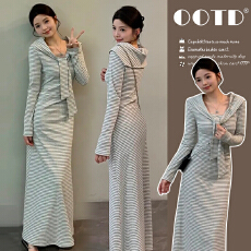 批发現2026春季新款<b class='q'>孕妇</b><b class='q'>条纹</b>假两件披肩收腰遮肉显瘦长裙<b class='q'>连衣裙</b>