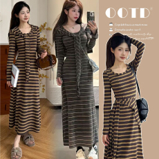 批发現2春季新款<b class='q'>孕妇</b><b class='q'>条纹</b>披肩收腰遮肉<b class='q'>显瘦</b>长裙连衣裙两件套