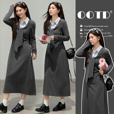 批发現2026春季新款<b class='q'>孕妇</b><b class='q'>衬衣</b>拼接假两件披肩收腰遮肉<b class='q'>显瘦</b>长裙连衣裙