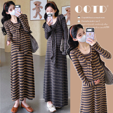 批发实拍現春季新款<b class='q'>孕妇</b><b class='q'>条纹</b>披肩收腰遮肉<b class='q'>显瘦</b>长裙连衣裙两件套