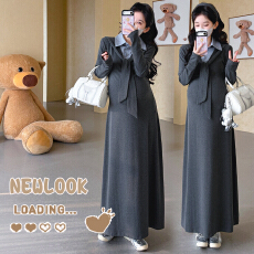 批发現2026春季新款<b class='q'>孕妇</b><b class='q'>衬衣</b>拼接假两件披肩收腰遮肉<b class='q'>显瘦</b>长裙连衣裙