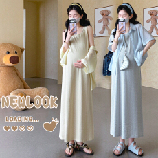 批发现~实拍2026孕妇夏季条纹背心裙＋中袖防晒衬衫套装显瘦宽松冰凉