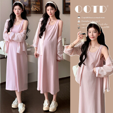 批发现~实拍孕妇夏季宽松遮肉条纹背心裙＋防晒衬衫套装显瘦宽松冰凉