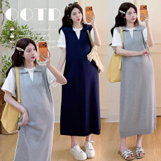 现~实拍2026孕妇夏季爆款假两件翻领休闲日常懒人针织冰丝孕妇裙