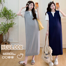 现~实拍2026孕妇夏季爆款假两件翻领休闲日常懒人针织冰丝孕妇裙