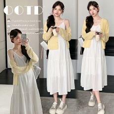 批发现~实拍2026夏季新款孕妇花边吊带连衣裙＋镂空<b class='q'>针织</b>防晒<b class='q'>开衫</b>