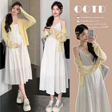 批发现~实拍2026夏季新款孕妇花边吊带连衣裙＋镂空<b class='q'>针织</b>防晒<b class='q'>开衫</b>