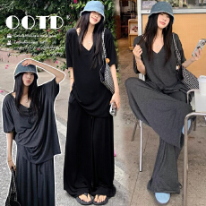 批发現~夏季新款孕妇<b class='q'>V</b>领短袖<b class='q'>上衣</b>阔腿<b class='q'>裤</b><b class='q'>韩</b>系慵懒宽松套<b class='q'>装</b>