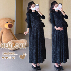 批发新品~实拍2026秋冬<b class='q'>孕妇</b><b class='q'>扎染</b>背带裙宽松遮肉显瘦＋针织打底两件套