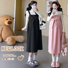 批发<b class='q'>秋</b>冬新品~现~实拍孕妇蝴蝶结减龄背心裙宽松遮肉＋针织打底两件套