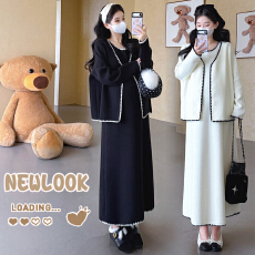 批发秋冬新品~现实拍2026孕妇小香风黑白撞色气质显瘦开衫+背心裙套装