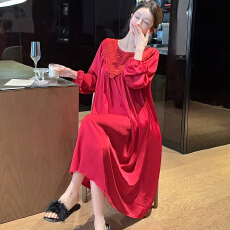 批发腾升超仙春<b class='q'>秋</b>季长袖中长款睡裙宽松休闲家居服女装裙夏季冰雪丝