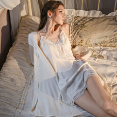 批发腾升法式美背纯欲风蕾丝吊带睡裙女高级感轻奢露背纯色<b class='q'>睡袍</b>套装
