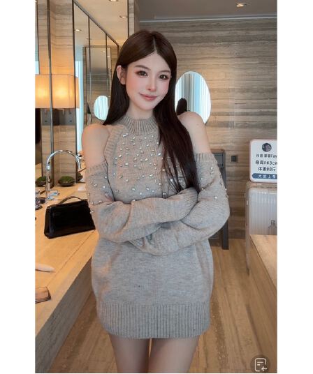 fay 안개 살구 은하계 가을과 겨울 무거운 작업 못 훈련 새는 어깨 단색 루즈핏 느긋한 다용도 니트 스웨터 켜기