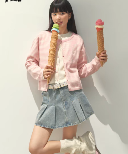 봄 새로운 캐주얼 다용도 페이크 레이어드 스트라이프 스웨터 오픈 가디건 여성 코트