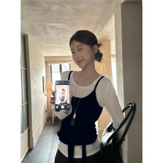 批发实拍秒发 韩系慵懒松弛感早<b class='q'>秋</b>长袖T恤真两件套