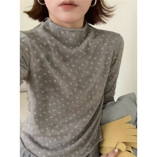 批发实拍 碎花韩版木耳边半高领打底针织衫