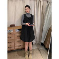 批发实拍 法式温柔波点蝴蝶结<b class='q'>无袖</b>毛呢<b class='q'>背心裙</b>叠穿打底针织T恤衫两件套