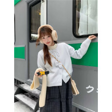 批发实拍 韩系<b class='q'>甜美</b>风立体花朵系带纯色白色针织开衫上衣外套