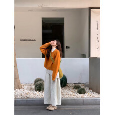 批发实拍 橘色慵懒风双拉链针织开衫外套毛衣