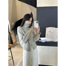 批发实拍 加厚含羊毛简约拉链纯色保暖毛衣