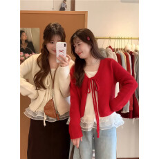 批发实拍 秋冬真两件套针织开衫外套<b class='q'>网纱</b>荷叶边三层吊带套装