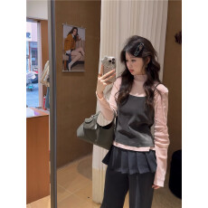 批发实拍 设计感韩系两件套吊带<b class='q'>T</b><b class='q'>恤</b>修身长袖上衣