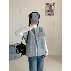 批发实拍 早春韩系叠穿两件套绞花短袖毛衣开衫