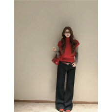 批发实拍 高领针织马甲<b class='q'>背心</b>叠穿白色长袖打底衫两件套