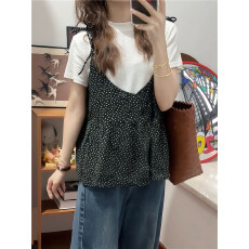 批发实拍 早春碎花<b class='q'>吊带</b>叠穿白色短袖T恤两件套