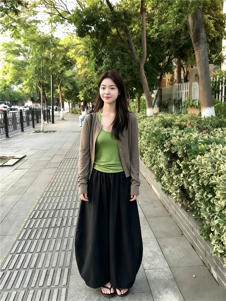 실사 한국 스타일 긴팔 차가운 센스 재킷 자외선 차단 복 스택 착용 만나는 조끼 와이드 레그 팬츠 3종 세트
