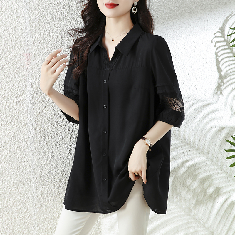 실사 l-5xl 여름 검정색 2026 조기 봄 여름 새로운 5 점 소매 여성 셔츠 패션 지방 mm 슬림해 보이는 맨위