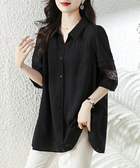 실사 l-5xl 여름 검정색 2026 조기 봄 여름 새로운 5 점 소매 여성 셔츠 패션 지방 mm 슬림해 보이는 맨위