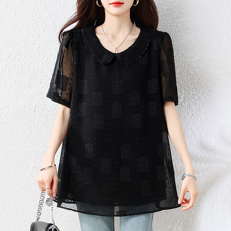 l-5xl 여성 의류 2026 유럽 상품 새로운 고급 핫픽스 자카드 시간 품격 여전히 슬림해 보이는 반팔 맨위