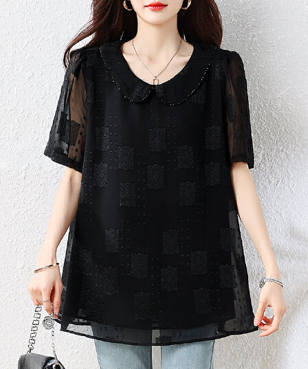 l-5xl 여성 의류 2026 유럽 상품 새로운 고급 핫픽스 자카드 시간 품격 여전히 슬림해 보이는 반팔 맨위