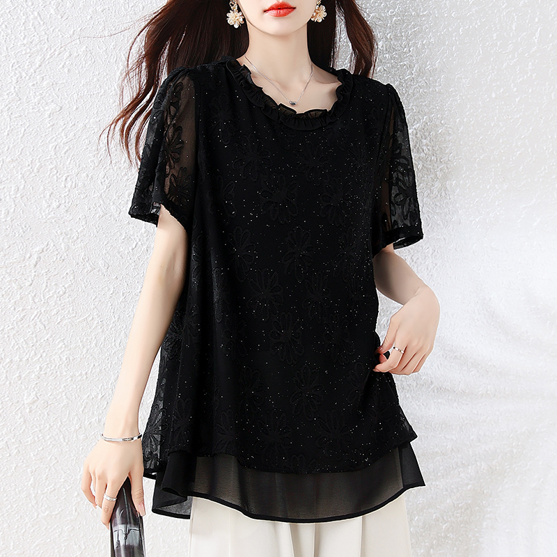 l-5xl 여름 빅 사이즈 여성 의류 반팔 품격 패션 얇은 스타일 루즈핏 슬림해 보이는 맨위