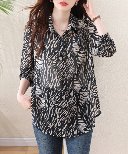 l-5xl 실사 빅 사이즈 품격 유럽 상품 긴팔 자외선 차단 셔츠 익스트림 제인 바람 얼룩말 곡물 디자인 센스 루즈핏 표지 고기