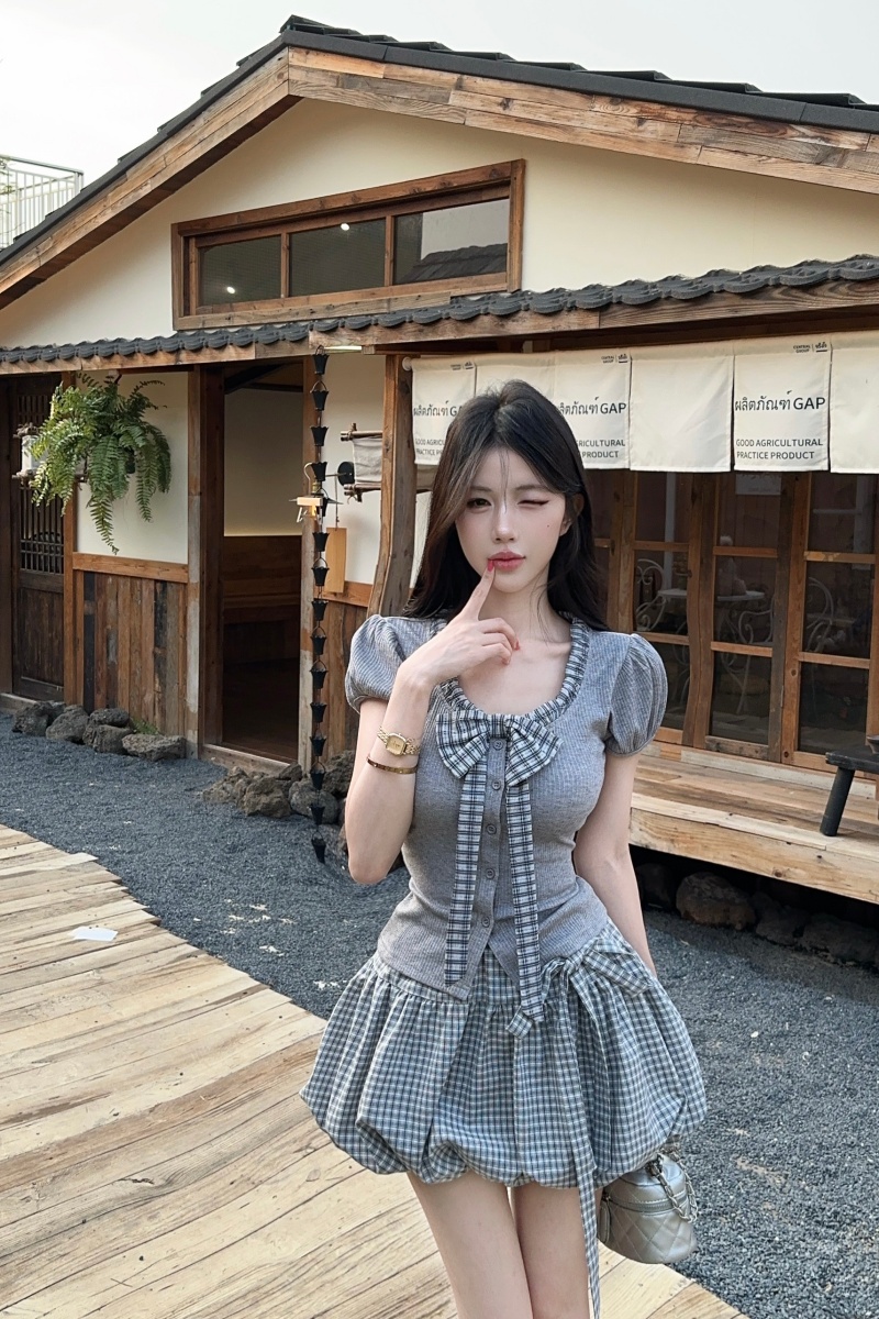 RY3241# 实拍实价  初夏独特绝美巨好看花苞短裙裤套装蝴蝶结设计感上衣