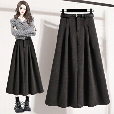 批发实拍大码女装胖MM2025秋冬新款时尚休闲高腰中长款毛呢半身裙