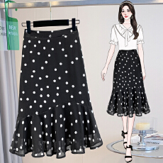 批发实拍大码女装胖MM2026<b class='q'>夏</b>季新款高腰显瘦时尚波点雪纺鱼尾半身裙