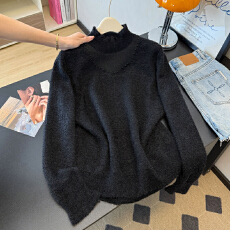 批发实拍<b class='q'>秋</b>冬加厚大码甜美温柔风重工钉珠高级感提花针织衫打底上衣女